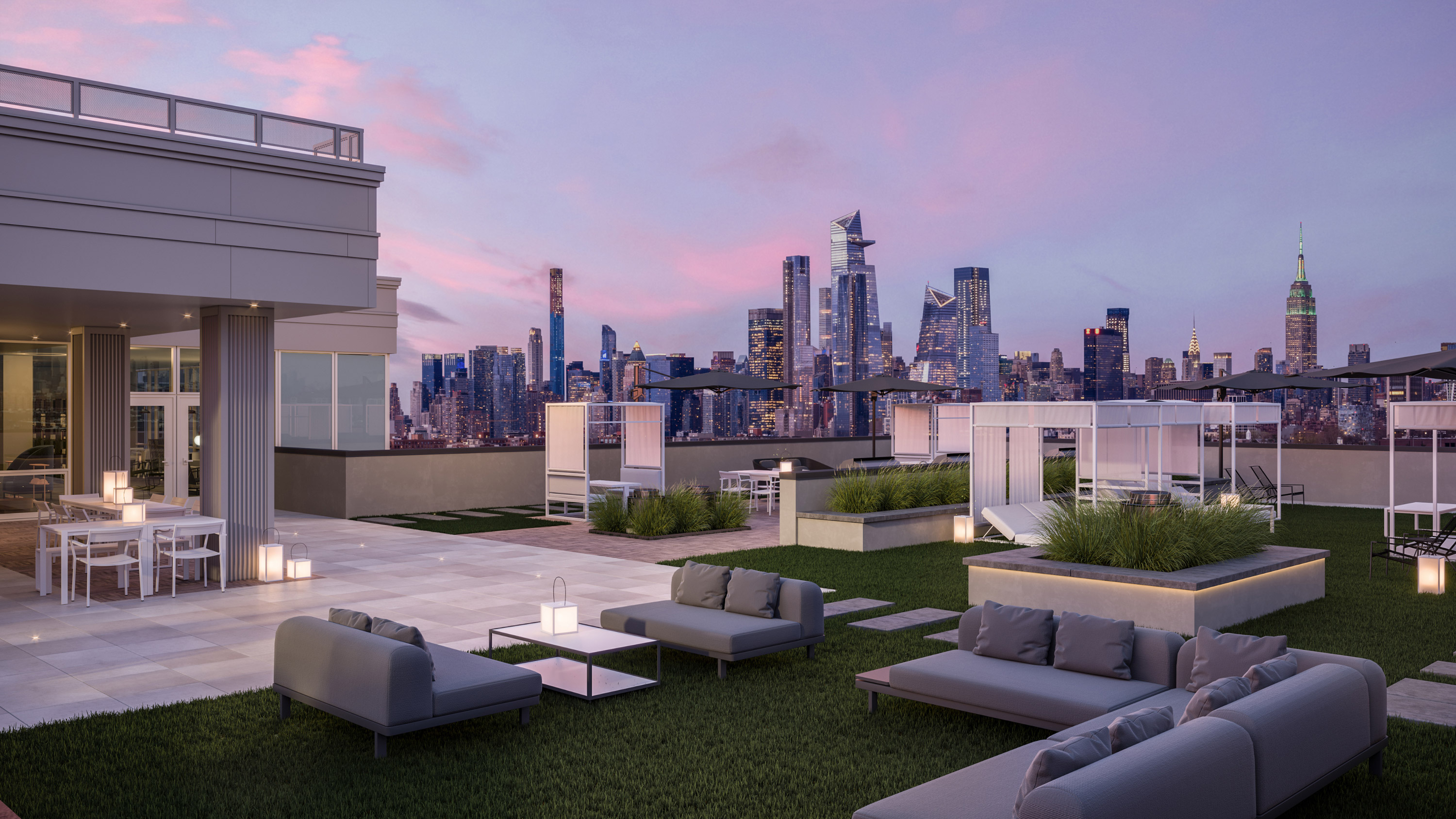 Rooftop Amenity Terrace Rendering for Hoboken Luxury Apartment Building