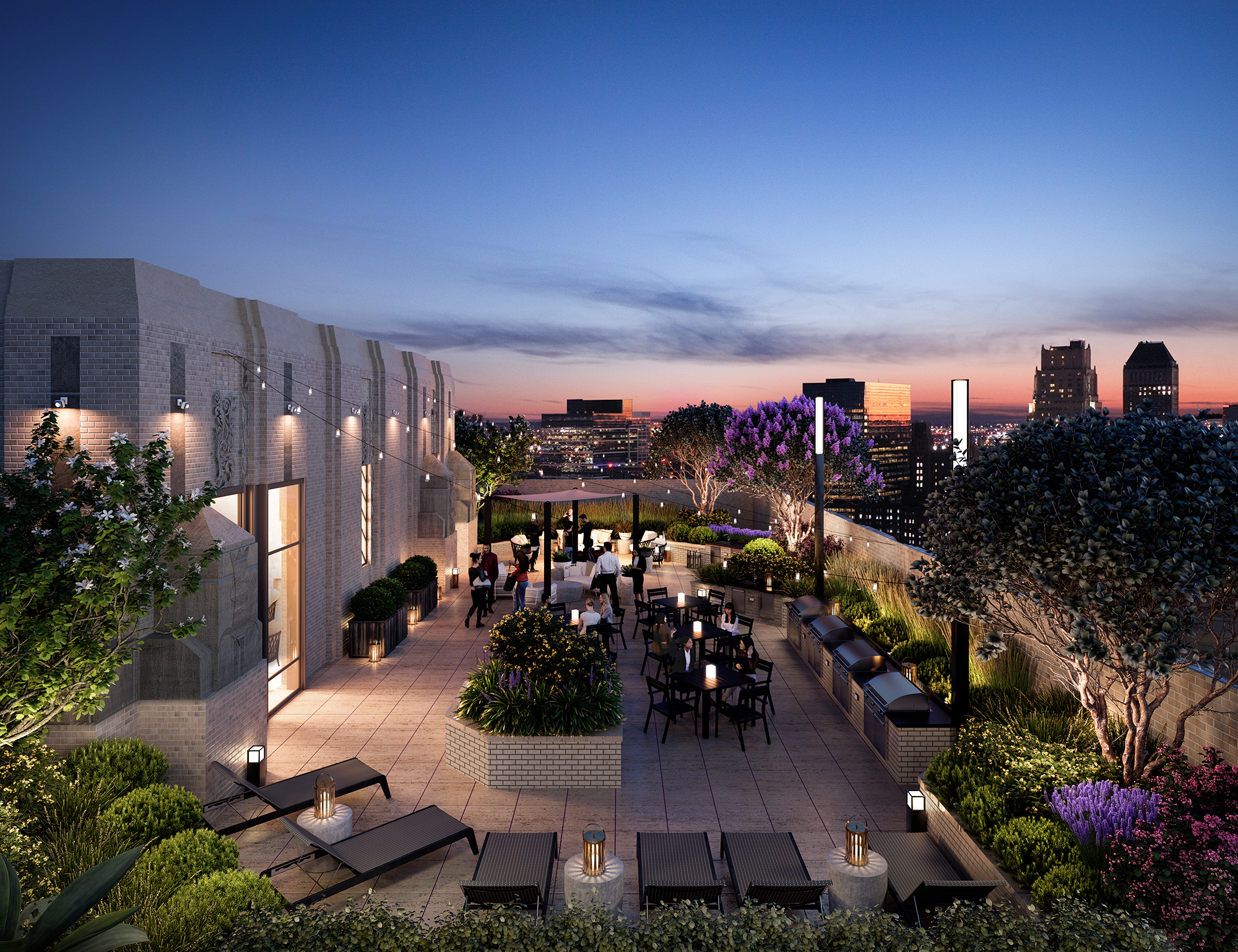 Sky deck at walker house rooftop amenity area rendering custom design advertising creative by New World Group, A creative agency